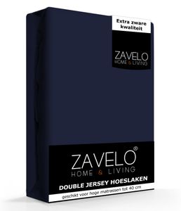 Zavelo Double Jersey Hoeslaken Navy-Lits-jumeaux (180x220 cm)