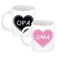Liefste opa / oma verjaardag cadeau koffiemokken - zwart/roze - 300 ml - vaderdag / moederdag