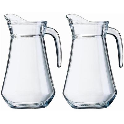 Water karaf - 2x - 1 liter - glas - Sapkan - waterkan - schenkkan - met handvat