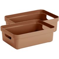 Opbergbak/opbergmand - 2x - terra bruin - kunststof - 9 liter