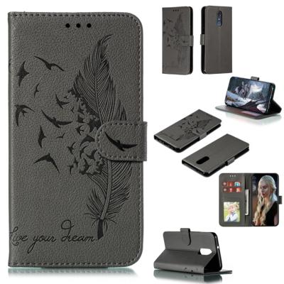 Feather patroon Litchi textuur horizontale Flip lederen draagtas met portemonnee & houder & kaartsleuven voor LG Stylo 4 (grijs)
