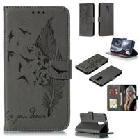 Feather patroon Litchi textuur horizontale Flip lederen draagtas met portemonnee & houder & kaartsleuven voor LG Stylo 4 (grijs)