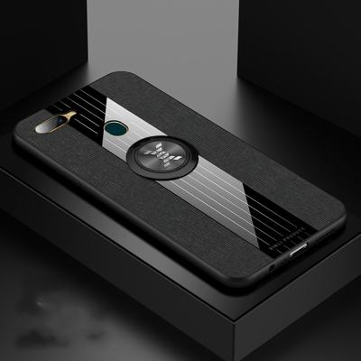 Voor OPPO A7 XINLI stiksels doek Textue schokbestendig TPU beschermhoes met ring houder (zwart)