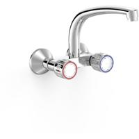 Keukenkraan Tres ESE-23 | Wandmontage | 360° Draaibaar | Mengkraan | 2-knops | Rond | Chroom