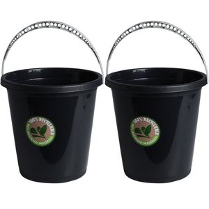 2x Stuks huishoud emmers - 5 liter - gerecycled kunststof - zwart