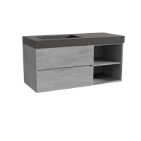 Storke Edge zwevend badmeubel 120 x 52 cm beton donkergrijs met Scuro High asymmetrisch linkse wastafel in kwarts mat zwart - thumbnail