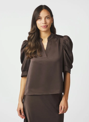Neo Noir Blouse Roella Sateen | Dark brown