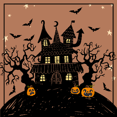 Spookhuis met vleermuizen en enge pompoenen halloween onderzetter