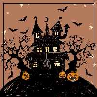 Spookhuis met vleermuizen en enge pompoenen halloween onderzetter Spookhuis met vleermuizen en enge pompoenen halloween onderzetter