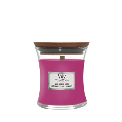WoodWick Geurkaars Mini Wild Berry & Beets - 8 cm / ø 7 cm - Geurkaars in Glas - Houten Lont