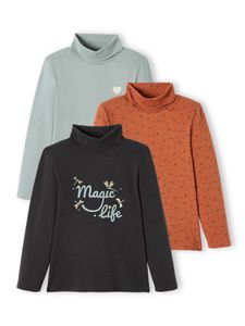 Set van 3  t-shirts met rolkraag voor meisjes set antracietgrijs