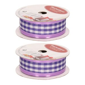 2x Hobby/decoratie paars/wit satijnen sierlinten met ruiten 2,5 cm/25 mm x 270 cm