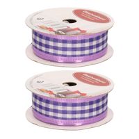 2x Hobby/decoratie paars/wit satijnen sierlinten met ruiten 2,5 cm/25 mm x 270 cm