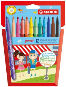 STABILO power viltstift, etui van 12 stuks in geassorteerde kleuren