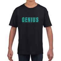 Genius tekst zwart t-shirt blauwe/groene letters voor kinderen - thumbnail