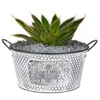 Plantenpot/bloempot teil voor buiten - zink - zilver - D25.5 x H12 cm