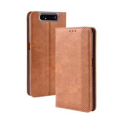 Magnetische Buckle retro Crazy Horse textuur horizontale Flip lederen case voor Galaxy A80/A90 met houder & kaartsleuven & fotolijstjes (bruin)