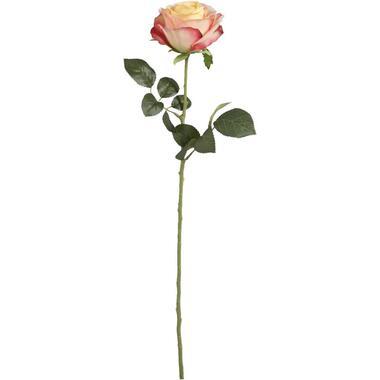 Kunstbloem Rose Sil Spray - geel/roze - 67 cm - Leen Bakker