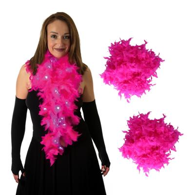 Boa met LED verlichting - 2x - Roze - 180 cm - Veren verkleed boa van 50 grams - met batterijen