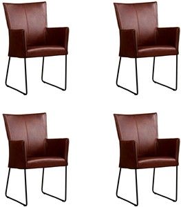 Set van 4 Cognac leren industriële eetkamerstoelen Mate - Granada leer Cognac (cognac leer)