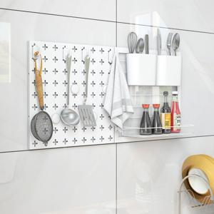 Wandrek met Geperforeerde Panelen Gecombineerde Wandorganisatieset voor Keuken Wandplank 61 x 30,5 cm Wit