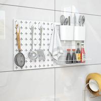 Wandrek met Geperforeerde Panelen Gecombineerde Wandorganisatieset voor Keuken Wandplank 61 x 30,5 cm Wit