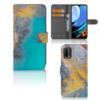 Xiaomi Redmi 9T | Poco M3 Bookcase Marble Blue Gold - thumbnail