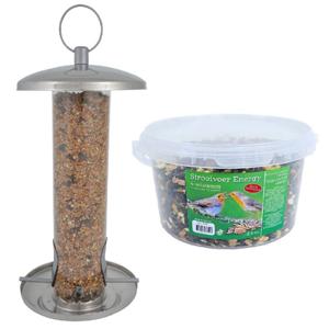 Vogel voedersilo RVS 27 cm inclusief 4-seizoenen energy vogelvoer - Vogel voedersilo