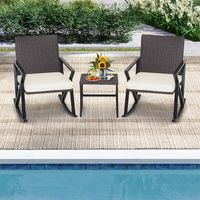 3 Piece Patio Rocking Set Hand-Woven Mix Brown PE Wicker Rocking Chairs & Side Table Outdoor Rattan Rocker Set