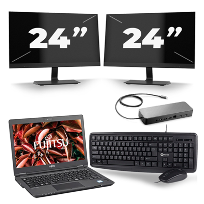 Fujitsu LifeBook U729 - Intel Core i5-8e Generatie - 12 inch - 16GB RAM - 256GB SSD - Windows 11 + 2x 24 inch Monitor