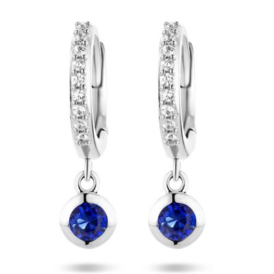 Oorhangers zilver-zirconia-synthetisch saffier wit-blauw 12 x 18 mm