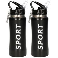 2x stuks sport bidon drinkfles/waterfles Sport print zwart 420 Ml