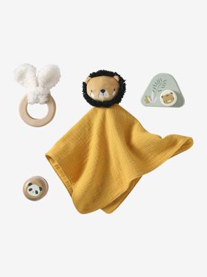 Cadeauset voor baby's van stof en FSC®-hout geel