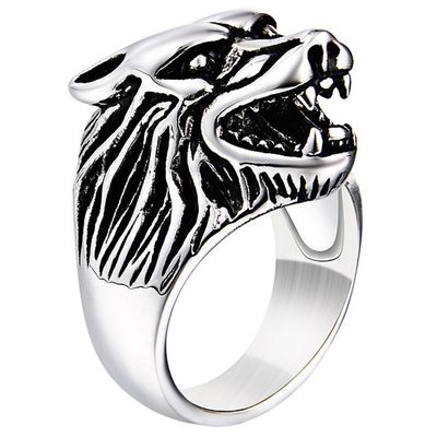 Heren ring edelstaal Wolf Zilverkleurig-21.5mm