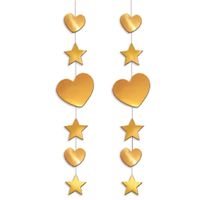2x stuks decoratie hart en ster goud 90 cm
