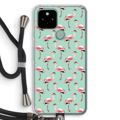 Flamingoprint groen: Pixel 5 Transparant Hoesje met koord