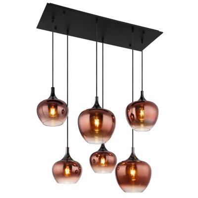 Globo Zwarte hanglampMaxy met rood glas 6-lichts - 15548-6HG