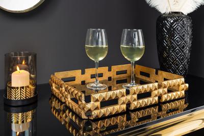 Handgemaakt dienblad VARIATION 40cm zwart goud metaal aluminium glas - 44880