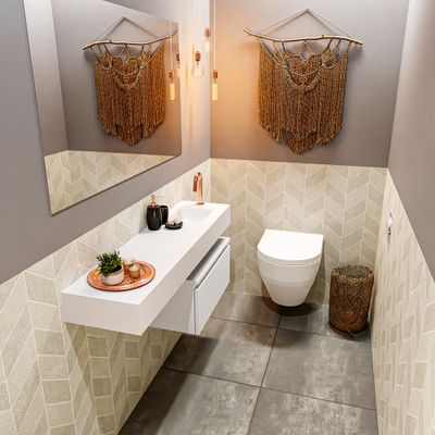 Toiletmeubel Mondiaz Andor | 120 cm | Meubelkleur Talc | Lex vrijhangend wastafel Talc Rechts | 1 kraangat