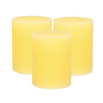 Atmosphera Stompkaars/cilinderkaars - 3x - geel - 7 x 9 cm - middel rustiek model