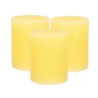 Atmosphera Stompkaars/cilinderkaars - 3x - geel - 7 x 9 cm - middel rustiek model