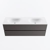 MONDIAZ VICA 140cm badmeubel onderkast Dark Grey 2 lades. Wastafel MOON dubbel 2 kraangaten, kleur Talc.