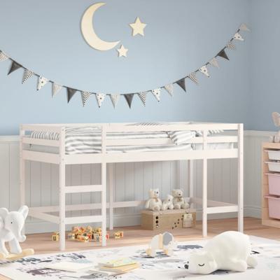 Kinderhoogslaper met ladder 90x200 cm massief grenenhout wit