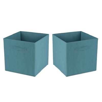 Opbergmand/kastmand Square Box - 4x - karton/kunststof - 29 liter - petrol blauw - 31 x 31 cm