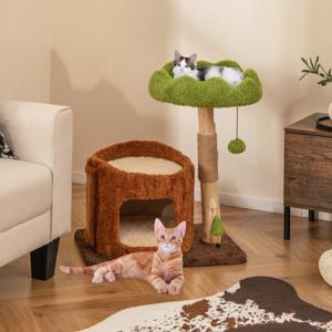 Krabpaal Katten Kattenboom met Kattenhol in Boomgatvorm Massief Hout Kattentoren met Jute Zuil Ligoppervlakken Bal Kattenmeubel
