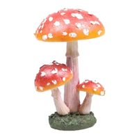 Decoratie huis/tuin beeldje paddenstoelen - lage hoed - vliegenzwammen - rood/wit - 10 cm   -