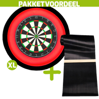 Lena Professional Dartbord +  Dartmat 90*300 incl oche + Dartbordverlichting Deluxe XL Rood - Zwart