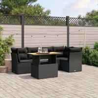 5-delige Loungeset met kussens poly rattan zwart
