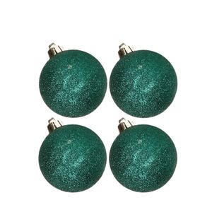 4x stuks kunststof glitter kerstballen petrol groen 10 cm