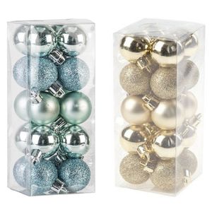 Kleine kunststof kerstversiering 40x stuks set en 3 cm kerstballen in het goud en mintgroen